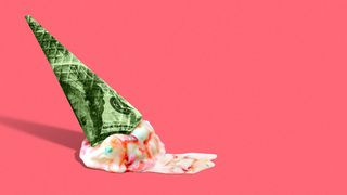 It is an illustration of a melting ice cream cone, but the cone is a dollar bill.